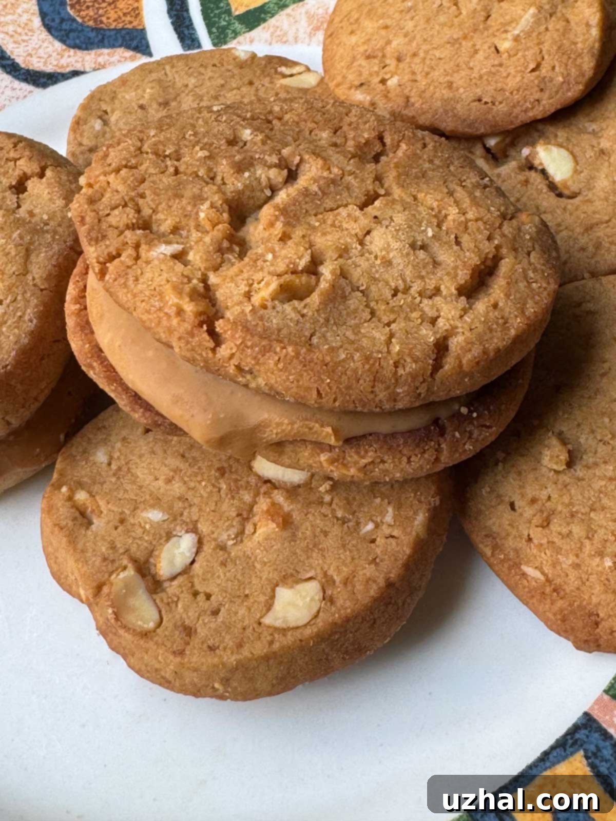 Microwave baked peanut butter cookies, showing a lighter appearance than oven-baked.