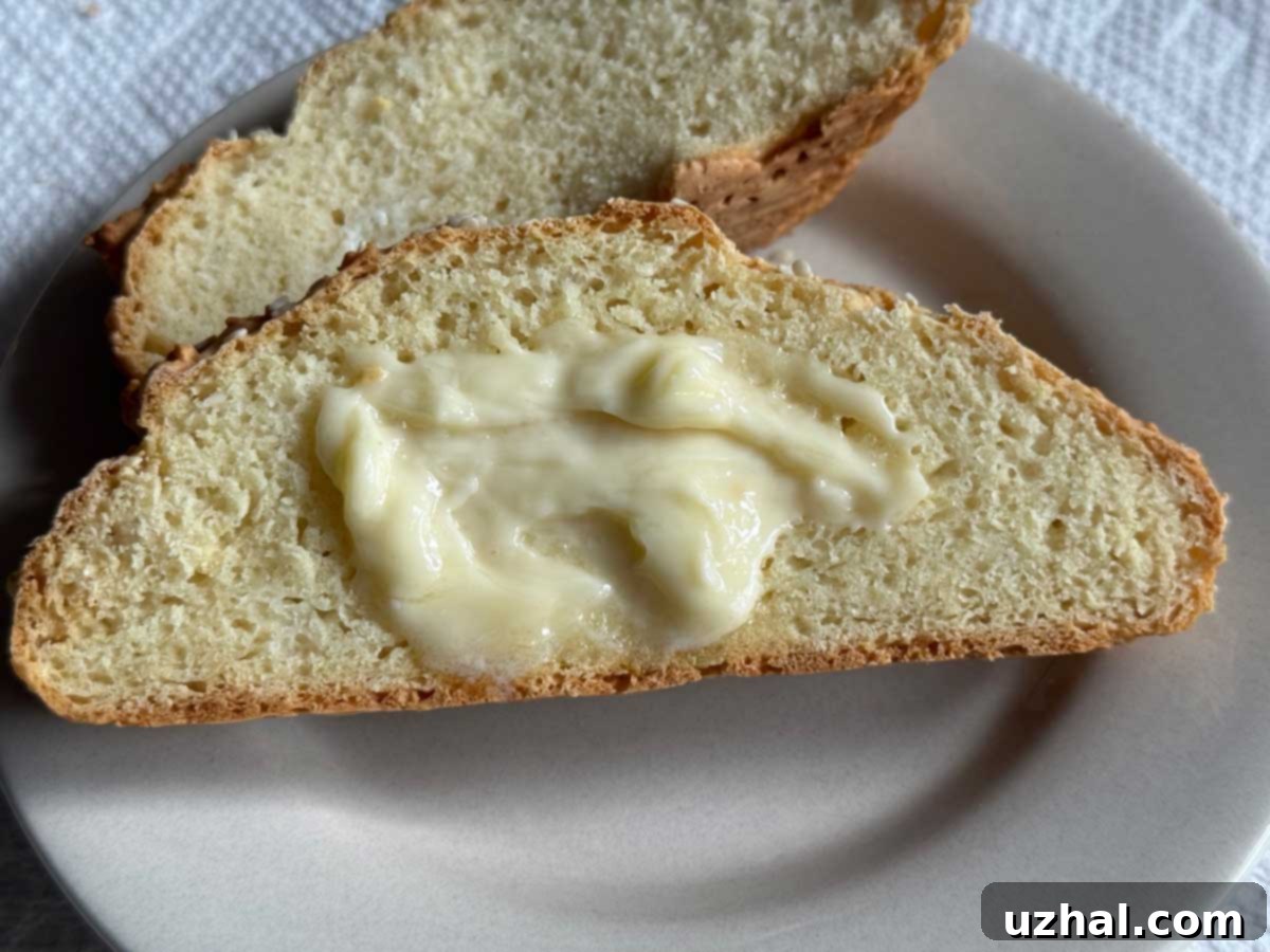 Simple No-Yeast Bread recipe that calls for sour cream and buttermilk. Perfect for serving with compound butter.