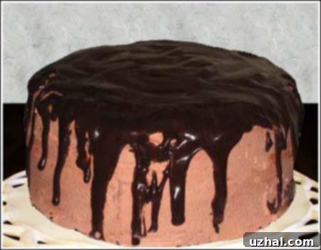 Creepy Chocolate Layer Cake with orange frosting and chocolate drizzle