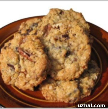Close-up of freshly baked Toffee-Oat Cookies on a plate
