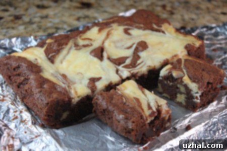 creamy cheese brownies with a distinct swirl
