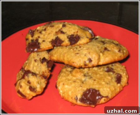 Close-up of baked White Bean Chocolate Chip Cookies with chocolate chips