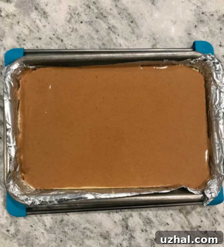 Layer of sponge cake topped with peanut butter