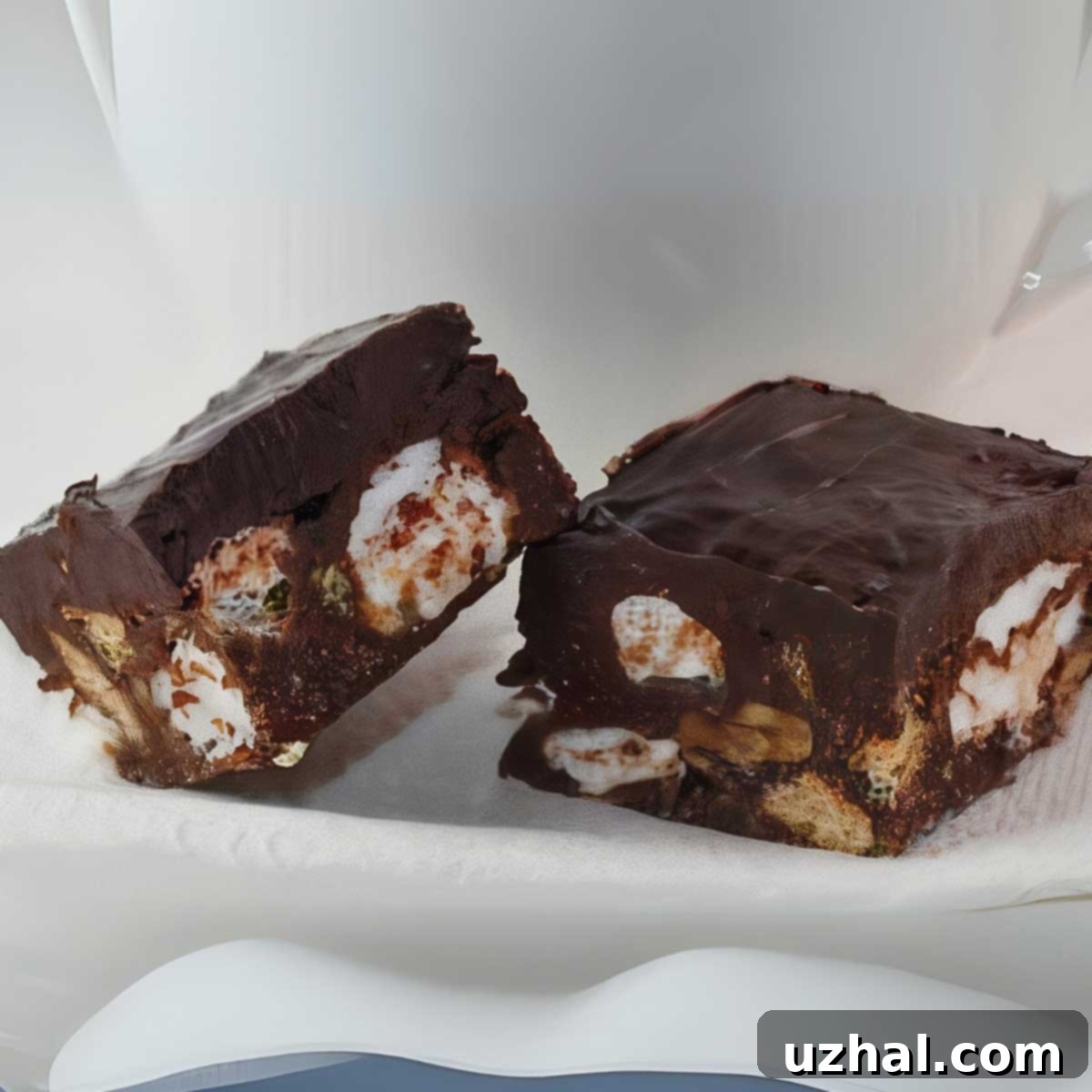 No-Bake Rocky Road Graham Squares, a delightful sweet treat featuring chocolate, marshmallows, and graham crackers.