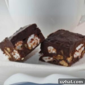 Close-up of a finished Rocky Road Graham Square, showcasing its layers of chocolate, marshmallows, and graham crackers.