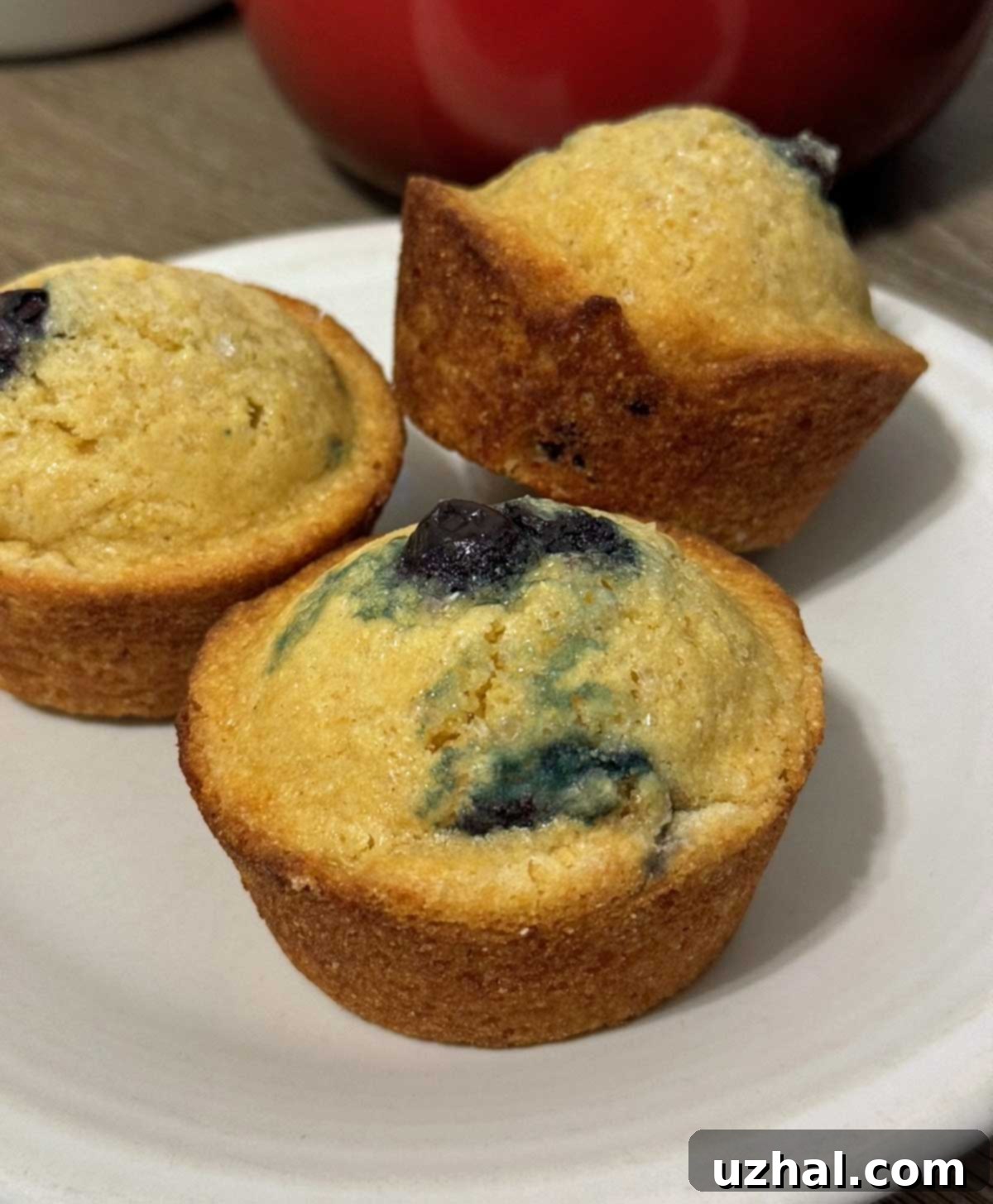 Delicious Blueberry Corn Muffins with crispy edges and tall crowns