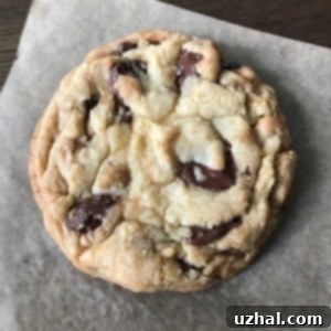 Freshly baked giant chocolate chunk cookies cooling on a wire rack, with perfectly melted chocolate pools.