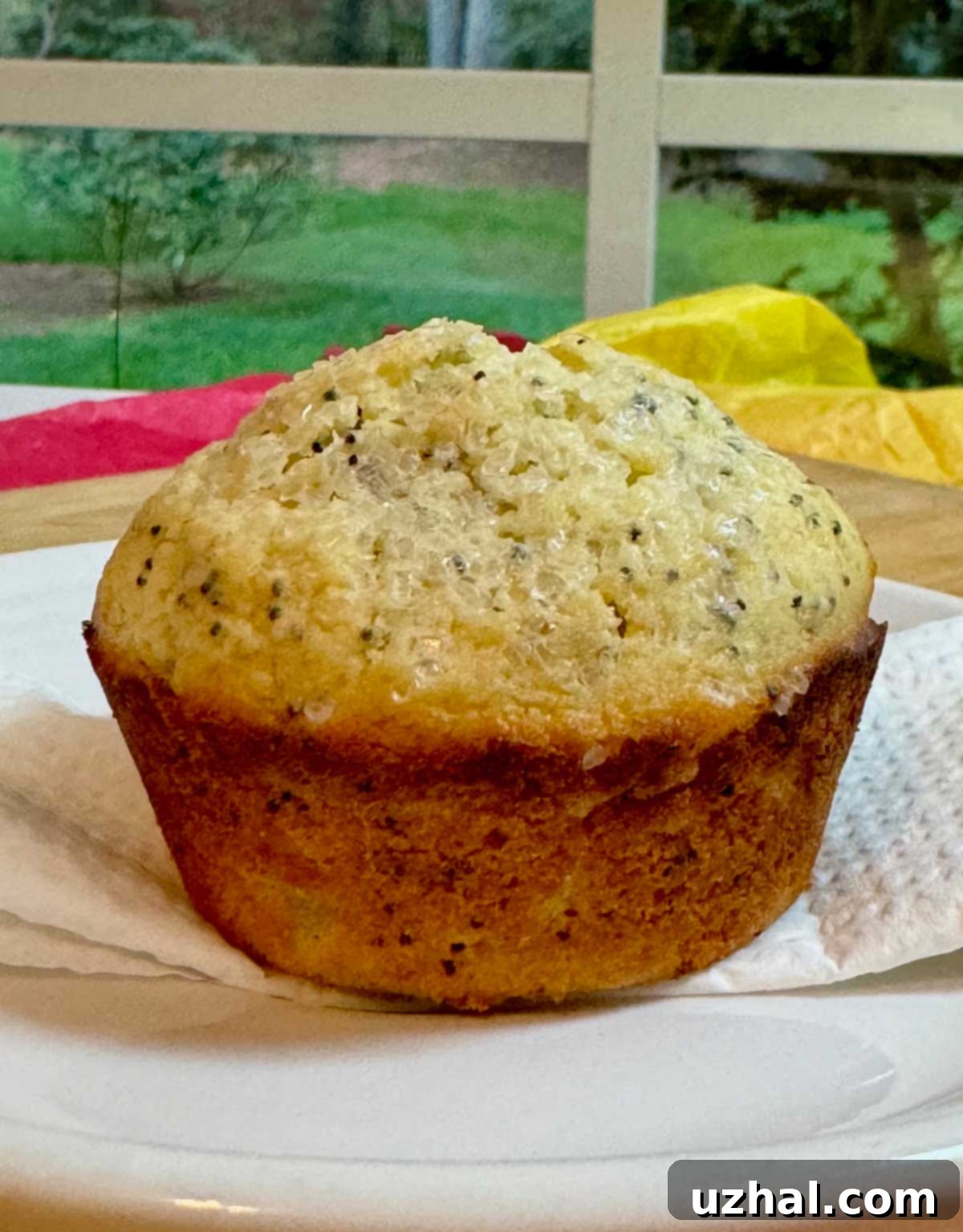 Deliciously rich lemon poppy seed muffins, golden brown and perfectly baked.