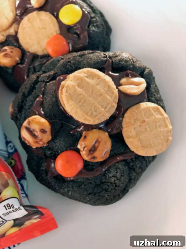 Close-up of baked peanut butter chip cookies with melted chips