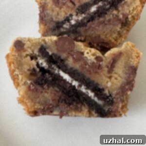 Perfectly baked Oreo Stuffed Chocolate Chip Cookies, ready to be enjoyed.