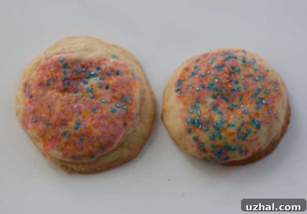 Side-by-side comparison of two giant sugar cookies, highlighting the effect of flour measurement.
