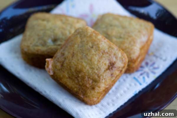 Banana bread squares made in a mini bar pan