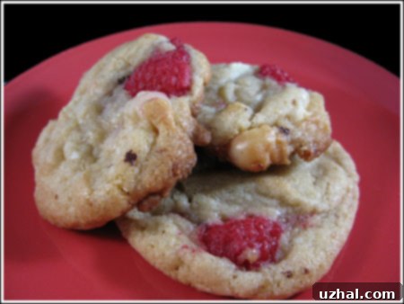 One Bowl White Chocolate Raspberry Macadamia Cookies, a delicious and easy cookie recipe with fresh raspberries, white chocolate chunks, and macadamia nuts.