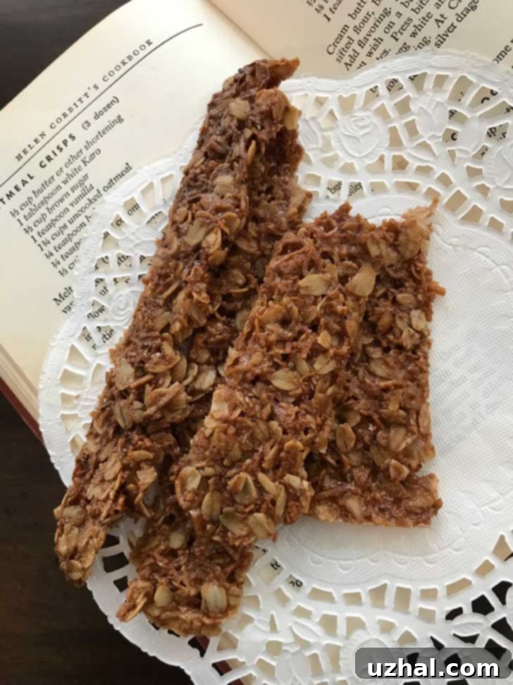 Crispy Oatmeal Brittle, also known as Helen Corbitt's Oatmeal Crisps, ready to be enjoyed.