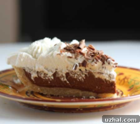 Decadent slice of Perfect Pies Chocolate Cream Pie with a rich chocolate filling