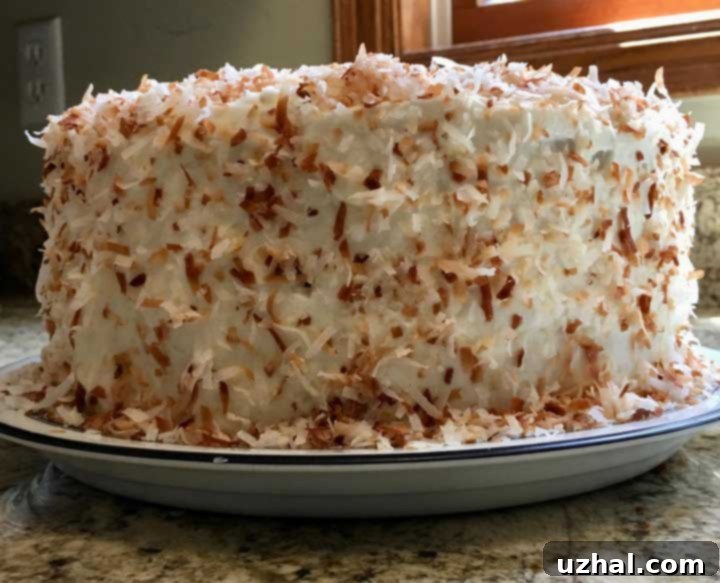 Coco Real Coconut Cake - a beautifully frosted dense coconut cake