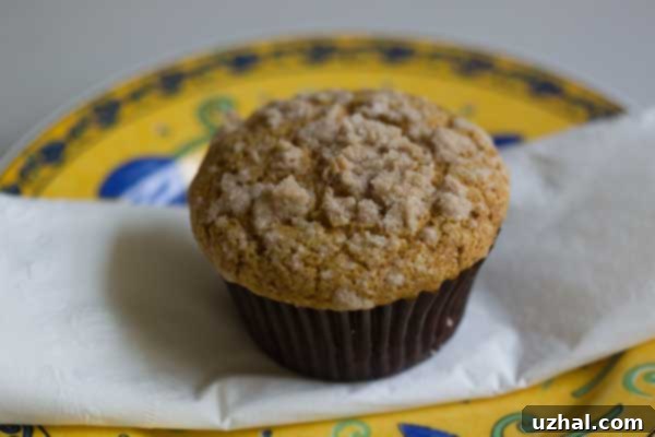A freshly baked pumpkin streusel muffin, with golden-brown topping and a soft, inviting texture