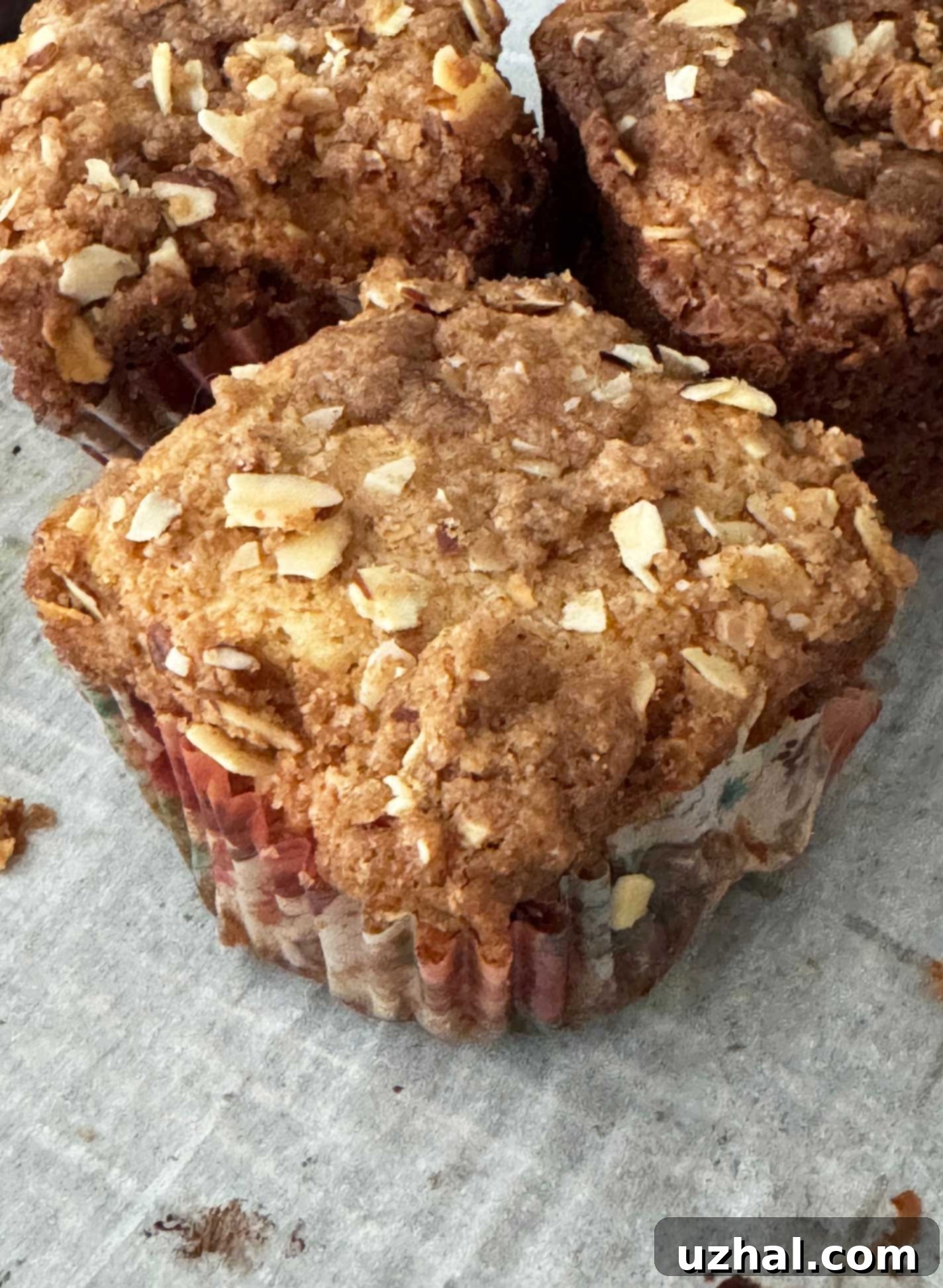 Streusel coffee cake made with pancake mix baked in a square cupcake tin.