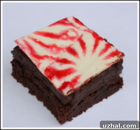 Delicious square peppermint brownies with a white minty frosting and festive red candy cane sprinkles.