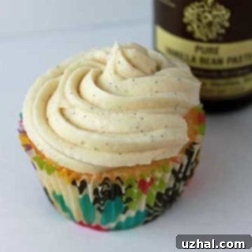 Swirl of vanilla frosting on a cupcake