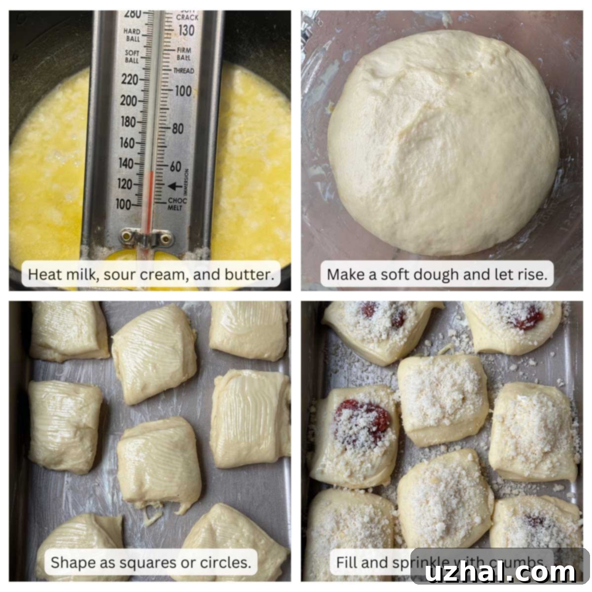 Steps for making Kolaches with sour cream in the dough.