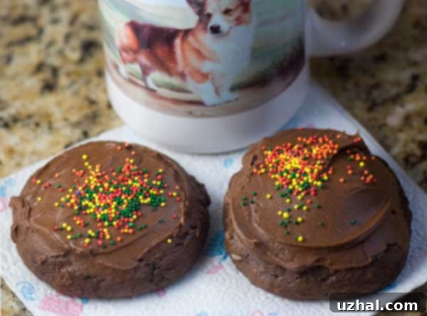 Frosted Cupcake Crowns 2 Frosted Cupcake Top Cookies with a generous layer of chocolate frosting