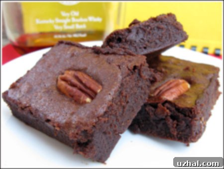 Close-up of bourbon fudge brownies