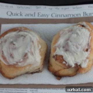 Golden-brown Quick Cinnamon Rolls Without Yeast, ready to be iced