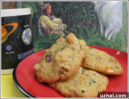 Delightfully moist and flavorful Cranberry, Walnut, and White Chip Zucchini Cookies, freshly baked on a cooling rack.