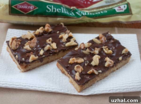 walnut toffee bars, highlighting the golden, buttery crust