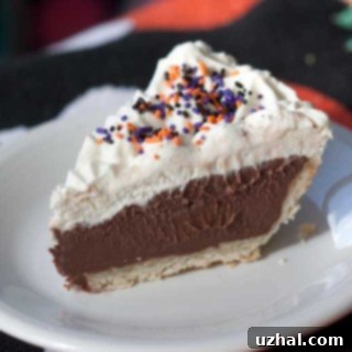 Homemade Diner Chocolate Pie with whipped cream topping
