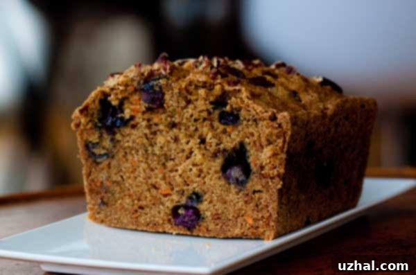 whole wheat carrot and blueberry bread, light and fluffy texture