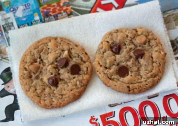 Peanut Butter Bran Cereal Cookies on a napkin with a Monopoly themed background.