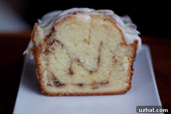Cinnamon Roll Pound Cake with a beautiful domed top, showcasing a perfectly baked cake.
