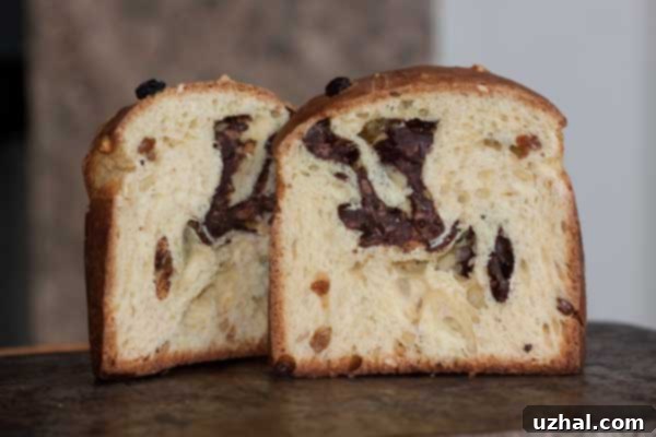 Kulich cut open to show the delicious interior with add-ins