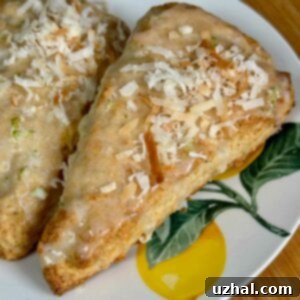 Vegan Coconut Lime Scones, freshly baked and glazed
