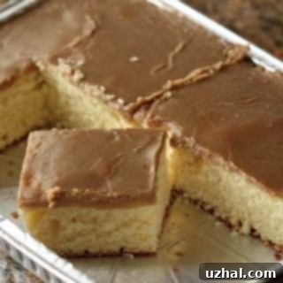 Potluck Caramel Cake, a moist yellow cake with quick caramel frosting