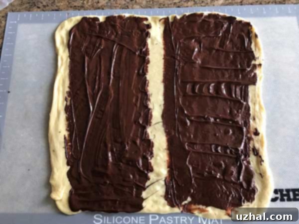 Rich Chocolate Swirl Loaf 4 Rich melted chocolate filling for swirl bread, ready to be spread onto the dough.