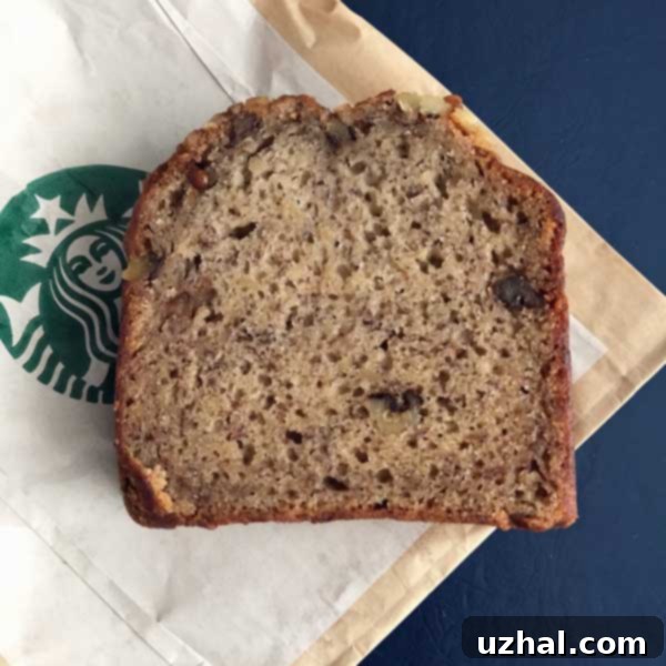 Actual slice of Starbucks Banana Bread purchased from the store