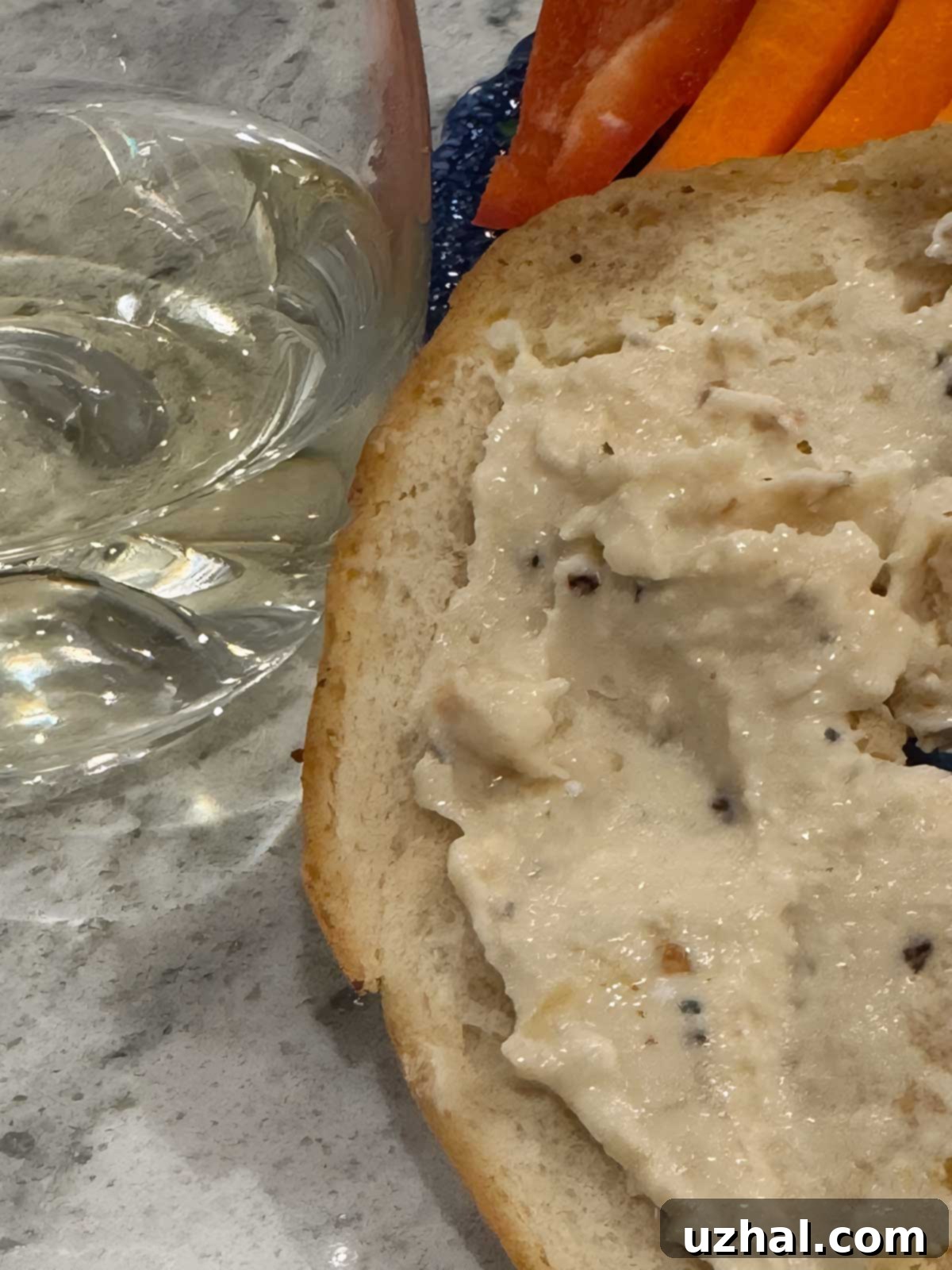 Cottage Cheese Hummus on a bagel chip