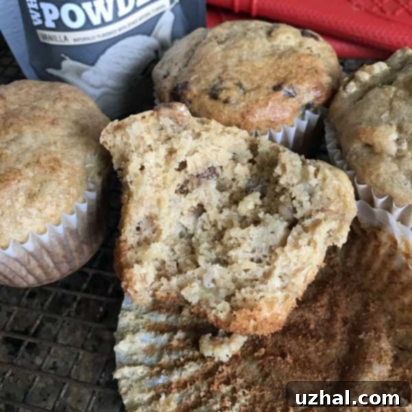 Protein Powder Banana Muffins - large, fluffy, and golden brown