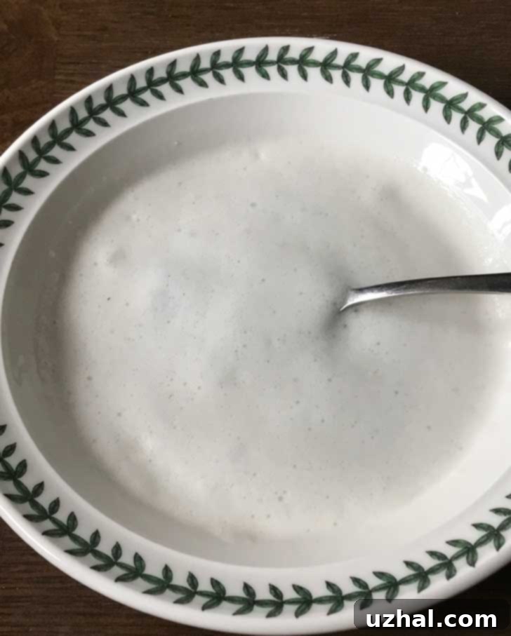 Whipped aquafaba in a bowl, ready for baking