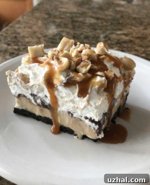 Delicious and easy frozen chocolate mud pie dessert with coffee ice cream and Oreo crust