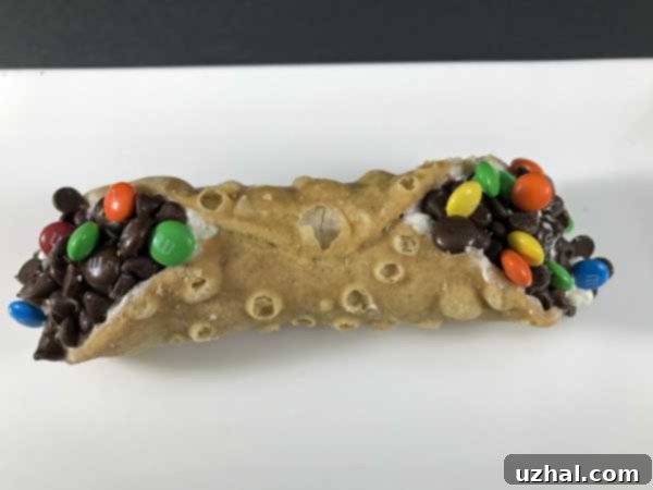Homemade cannoli from scratch, showcasing a beautifully golden-brown shell filled with creamy ricotta.