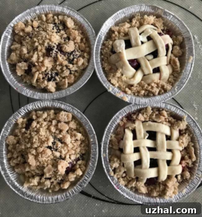 Mini Cherry Pies with both streusel and lattice toppings