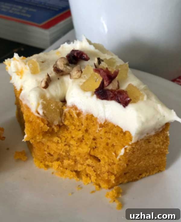 Harvest Pumpkin Bars with Cream Cheese Frosting and crystallized ginger