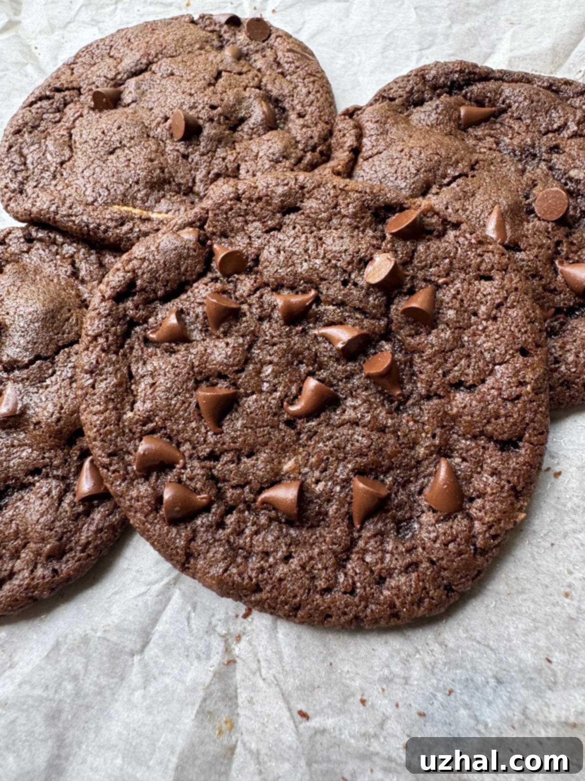 Soft and bendy Peanut Butter Stuffed Chocolate Cookies recipe, demonstrating the ideal texture of the baked cookie.