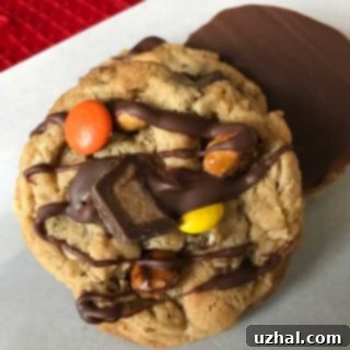 Freshly baked Hershey's Gold Peanut Butter Oatmeal Cookies