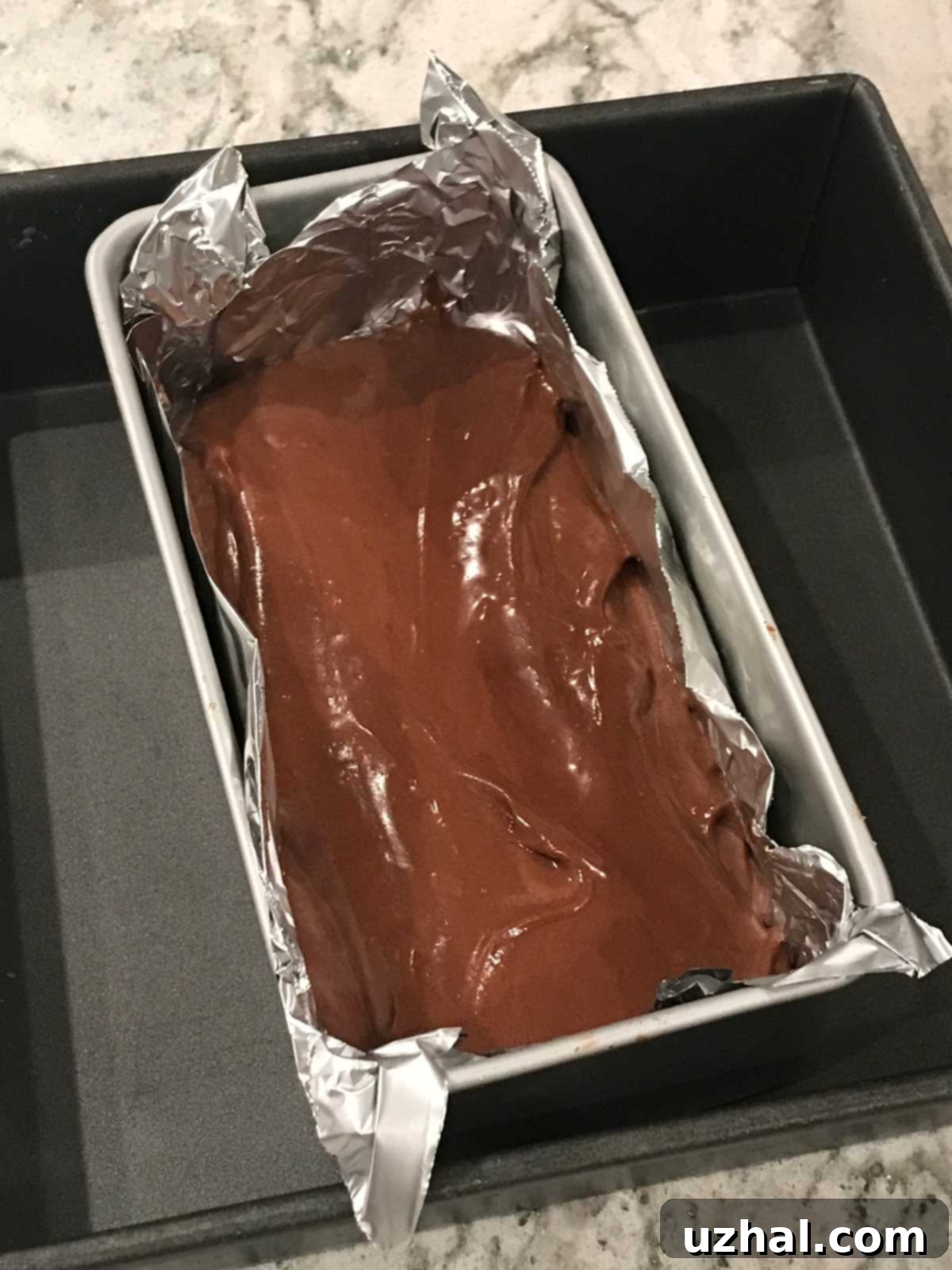 flourless chocolate cake in a loaf pan