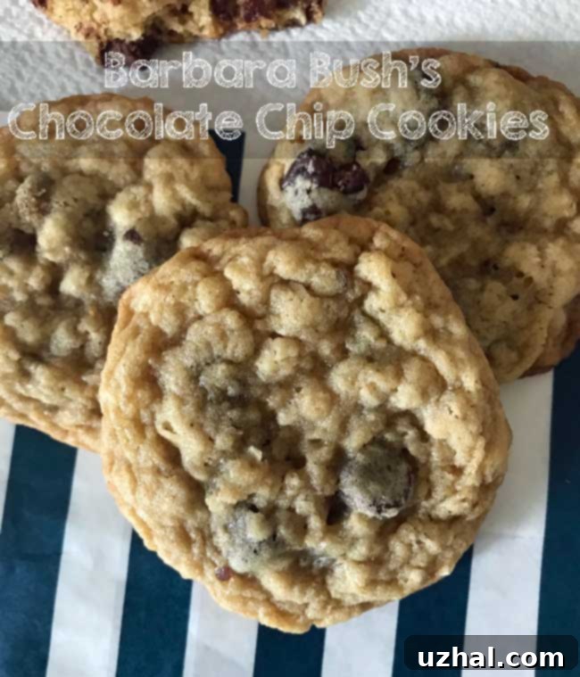 Barbara Bush's Legendary Chocolate Chip Cookies 2 Barbara Bush's Chocolate Chip Cookies with quick oats, golden brown and perfectly baked.